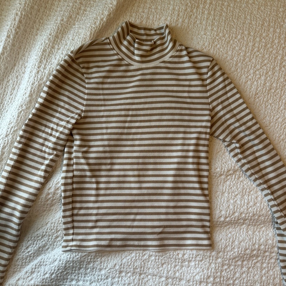 Striped cropped ribbed mock neck long sleeve